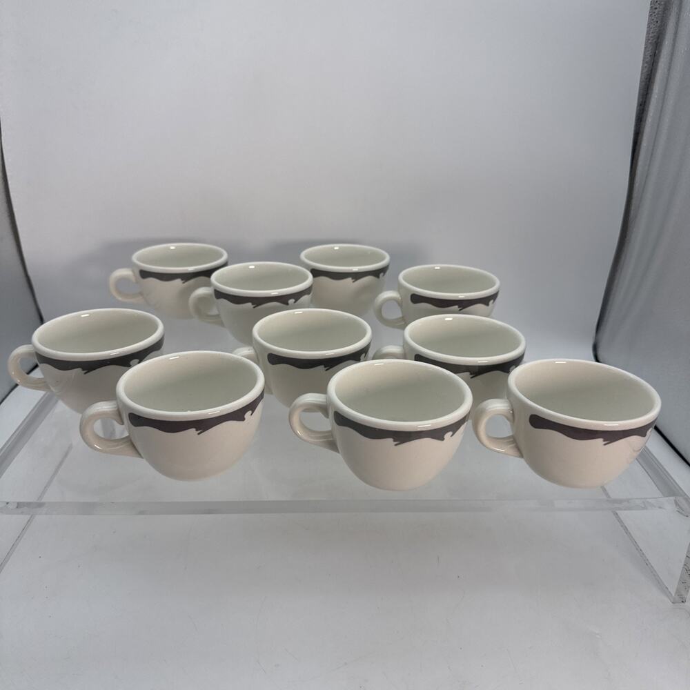 10 Buffalo China Mugs USA Heavy Restaurant Ware Coffee Cups Grey Crest